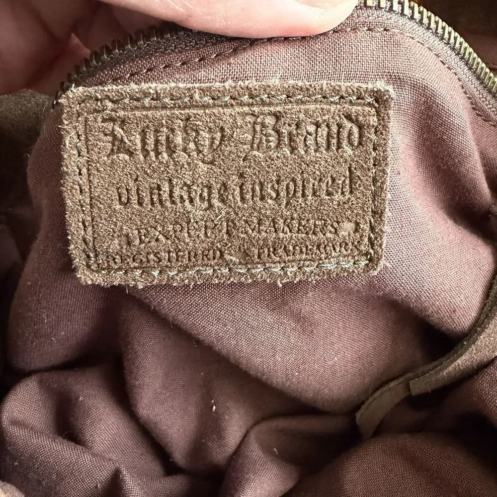 VTG Lucky Brand Brown Suede Hobo Shoulder Handbag Satchel Tan Straps